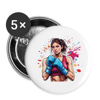 Boxer / Sport / Kampf / Arena / Boxring / Fäuste - Buttons groß 56 mm (5er Pack) - Weiß - Vorne