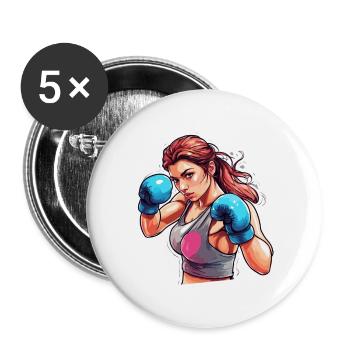 Boxer / Sport / Kampf / Arena / Boxring / Fäuste - Buttons groß 56 mm (5er Pack) - Weiß - Vorne
