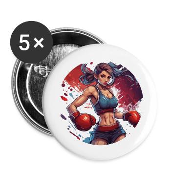 Boxer / Sport / Kampf / Arena / Boxring / Fäuste - Buttons groß 56 mm (5er Pack) - Weiß - Vorne