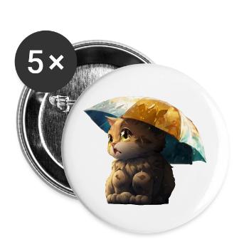 Perfekt zubereitet: Katze mit Schirm-T-Shirt - Buttons groß 56 mm (5er Pack) - Weiß - Vorne
