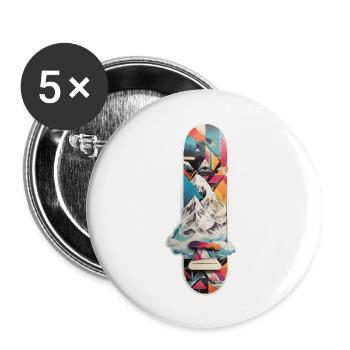 Snowboard mit Bergen und einigen geometrischen - Buttons groß 56 mm (5er Pack) - Weiß - Vorne