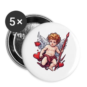 Cupid / Love / Arrow / Heart / Valentine's Day - Buttons large 2.2''/56 mm (5-pack) - white - Front