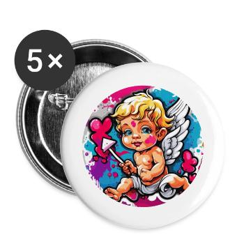 Cupidon / Amour / Flèche / Coeur / Saint Valentin - Lot de 5 grands badges (56 mm) - blanc - Devant