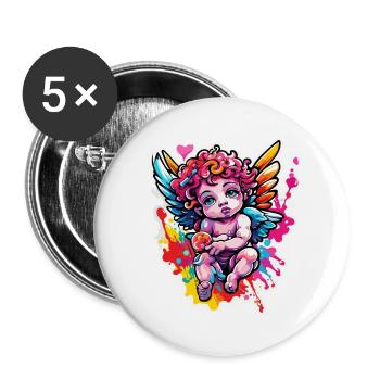Cupidon / Amour / Flèche / Coeur / Saint Valentin - Lot de 5 grands badges (56 mm) - blanc - Devant