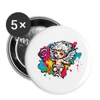 Cupidon / Amour / Flèche / Coeur / Saint Valentin - Lot de 5 grands badges (56 mm) - blanc - Devant
