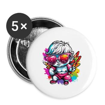 Cupid / Love / Arrow / Heart / Valentine's Day - Buttons large 2.2''/56 mm (5-pack) - white - Front