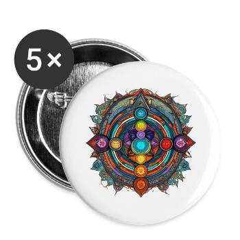 Yoga Chakra Mantra - Buttons groß 56 mm (5er Pack) - Weiß - Vorne