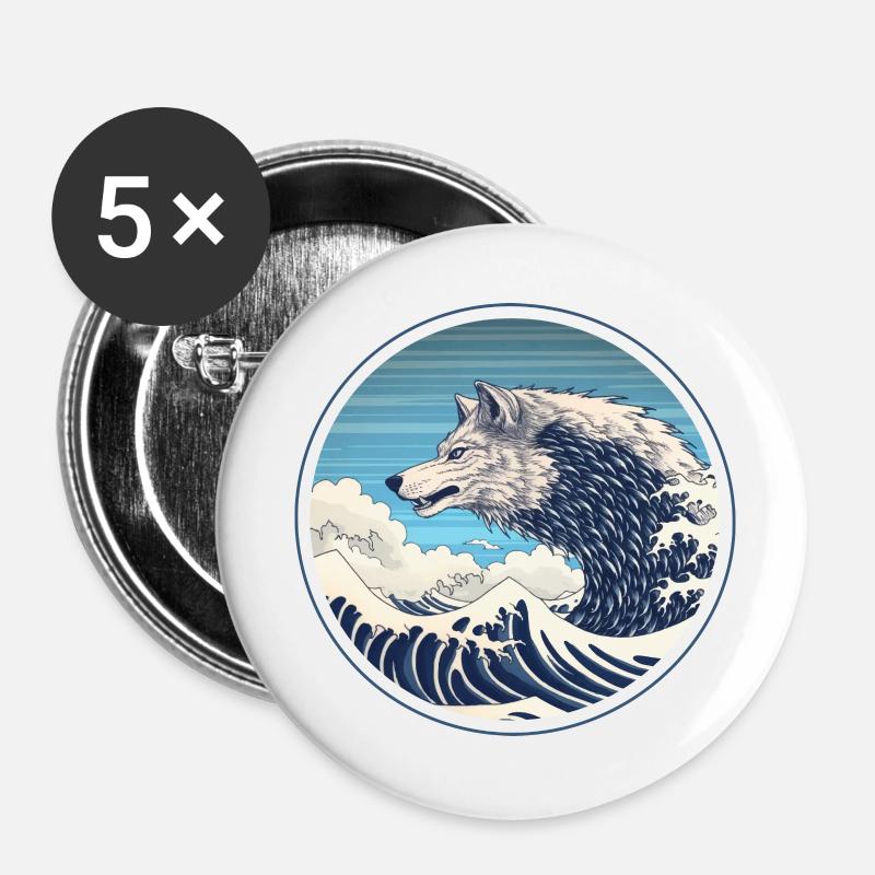 Seebär, der auf der Welle reitet - Buttons groß 56 mm (5er Pack) - Weiß