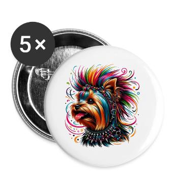 Yorkshire Terrier Punk - Buttons groß 56 mm (5er Pack) - Weiß - Vorne
