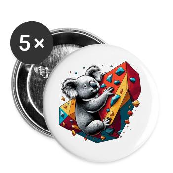 Bouldering Koala cadeau - Lot de 5 grands badges (56 mm) - blanc - Devant