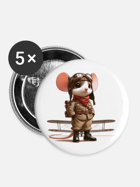 Cute Mouse Pilot - Buttons groß 56 mm (5er Pack) - Weiß