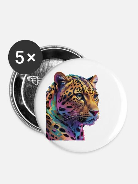Leopard - Buttons groß 56 mm (5er Pack) - Weiß