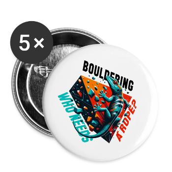 Bouldern Gecko Seil? Geschenk - Buttons groß 56 mm (5er Pack) - Weiß - Vorne