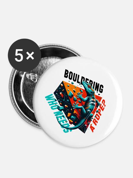 Bouldern Gecko Seil? Geschenk - Buttons groß 56 mm (5er Pack) - Weiß