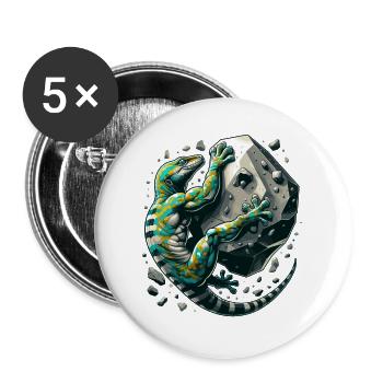 Bouldern Gecko Muskeln Geschenk - Buttons groß 56 mm (5er Pack) - Weiß - Vorne