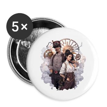 Steampunk Couple - Buttons large 2.2''/56 mm (5-pack) - white - Front