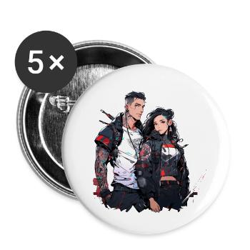 Couple Cyberpunk Urbain - Lot de 5 grands badges (56 mm) - blanc - Devant