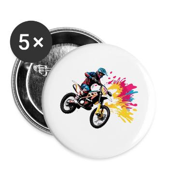 Biker / Motorrad Fahrer / Biker / Zweirad / Cross - Buttons groß 56 mm (5er Pack) - Weiß - Vorne