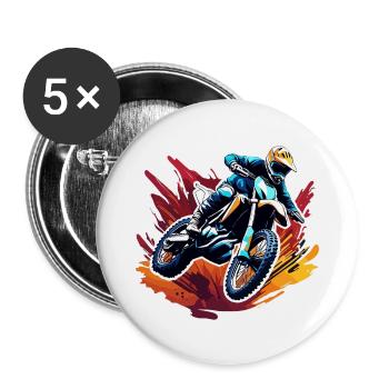 Biker / Motorrad Fahrer / Biker / Zweirad / Cross - Buttons groß 56 mm (5er Pack) - Weiß - Vorne