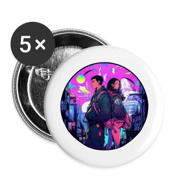 Couple Cyberpunk Urbain - Lot de 5 grands badges (56 mm) - blanc - Devant