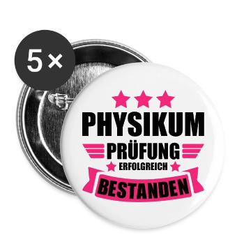Physikum Abschluss Prüfung bestanden geschafft - Buttons groß 56 mm (5er Pack) - Weiß - Vorne