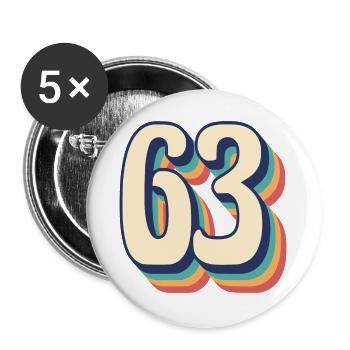 Vintage Retro T-Shirt Nummer 63 Dreiundsechzig - Buttons groß 56 mm (5er Pack) - Weiß - Vorne
