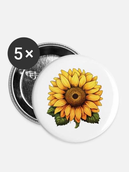 Sonnenblume - Buttons groß 56 mm (5er Pack) - Weiß
