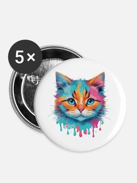 Niedliche Katze - Buttons groß 56 mm (5er Pack) - Weiß