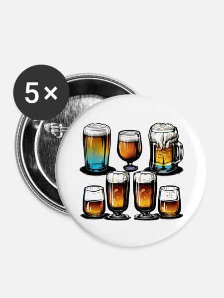 Bierglas - Buttons groß 56 mm (5er Pack) - Weiß