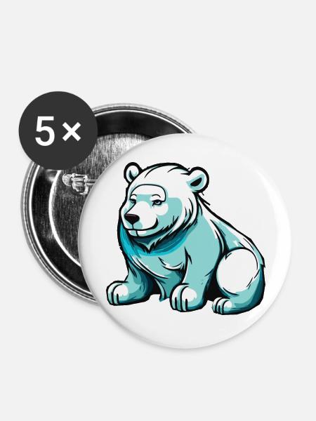 Kleiner süßer Eisbär im Winter - Buttons groß 56 mm (5er Pack) - Weiß
