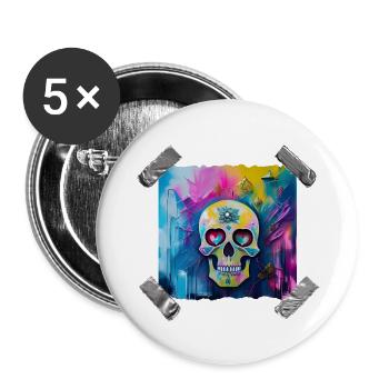 Skull / Bunter verliebter Totenkopf - Buttons groß 56 mm (5er Pack) - Weiß - Vorne