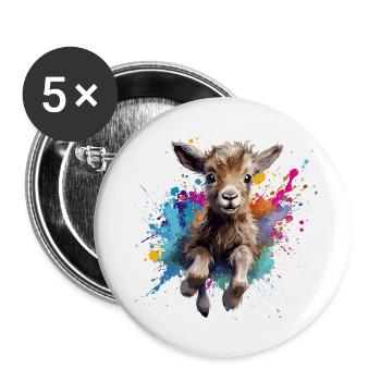 chèvre, cabris qui saute - Lot de 5 grands badges (56 mm) - blanc - Devant
