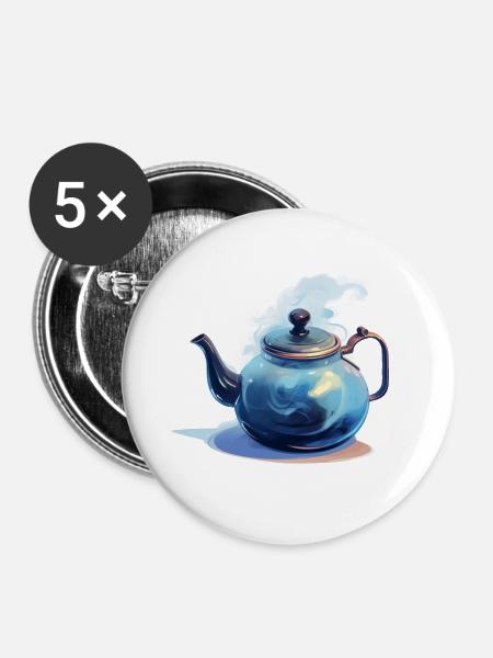 Winterliche Teekanne - Buttons groß 56 mm (5er Pack) - Weiß