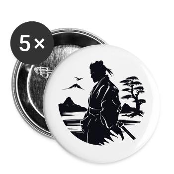 Samouraï zen - Lot de 5 grands badges (56 mm) - blanc - Devant