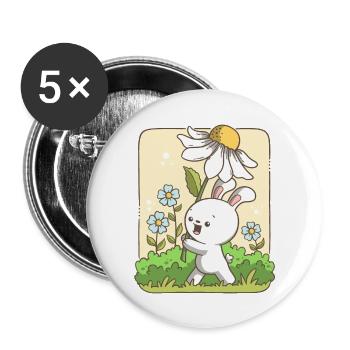 Cute bunny carrying a flower - Buttons large 2.2''/56 mm (5-pack) - white - Front