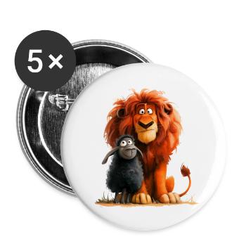 Löwe und Schaf - Buttons groß 56 mm (5er Pack) - Weiß - Vorne