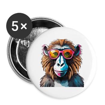 Affe / Tier / Zoo / Babian / Wild / Comic - Buttons groß 56 mm (5er Pack) - Weiß - Vorne