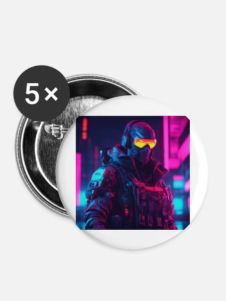 Futuristischer Soldat - Buttons groß 56 mm (5er Pack) - Weiß