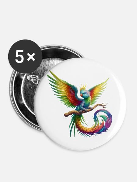 Paradiesvogel (01) - Buttons groß 56 mm (5er Pack) - Weiß