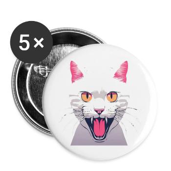 Chat en colère - Lot de 5 grands badges (56 mm) - blanc - Devant