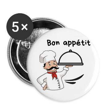 t-shirt cuisinier - Lot de 5 grands badges (56 mm) - blanc - Devant