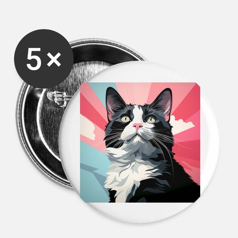 Tuxedo cat. Tuxedo Cat - Buttons large 2.2''/56 mm (5-pack) - white