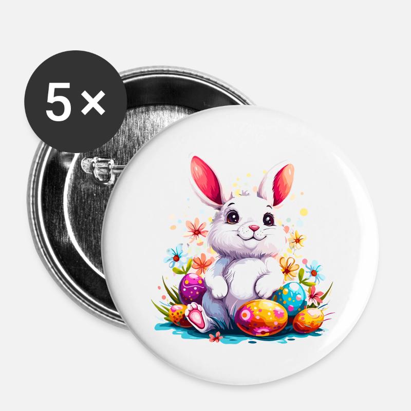 Easter Bunny with Painted Eggs - Buttons large 2.2''/56 mm (5-pack) - white