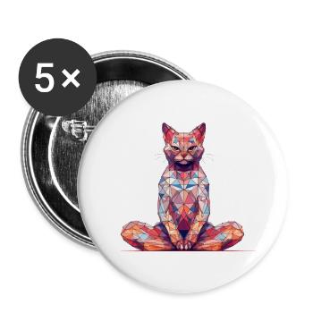 Multicolor Polygon Katze - Buttons groß 56 mm (5er Pack) - Weiß - Vorne