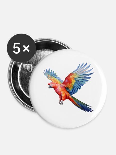 Fliegender Papagei - Buttons groß 56 mm (5er Pack) - Weiß