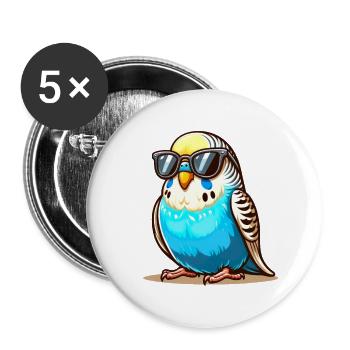 Budgie with sunglasses - Buttons large 2.2''/56 mm (5-pack) - white - Front