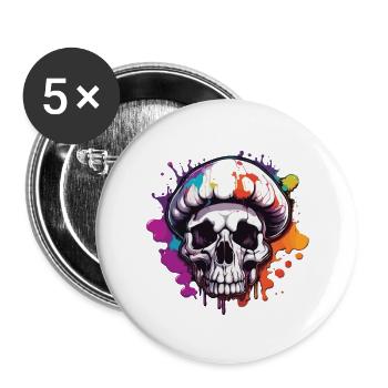 Pilz / Mushroom / Wiese / Wald / Goa / Psy - Buttons groß 56 mm (5er Pack) - Weiß - Vorne