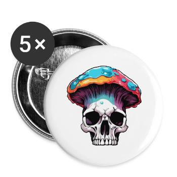 Pilz / Mushroom / Wiese / Wald / Goa / Psy - Buttons groß 56 mm (5er Pack) - Weiß - Vorne