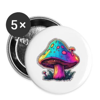 Pilz / Mushroom / Wiese / Wald / Goa / Psy - Buttons groß 56 mm (5er Pack) - Weiß - Vorne
