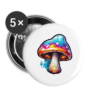 Pilz / Mushroom / Wiese / Wald / Goa / Psy - Buttons groß 56 mm (5er Pack) - Weiß - Vorne